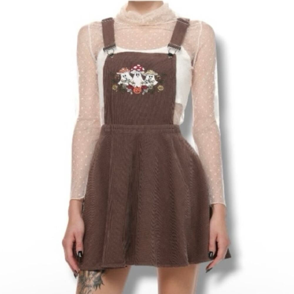 Thorn & Fable Ghost Mushroom Corduroy Skirtall Apron Dress with pockets size L